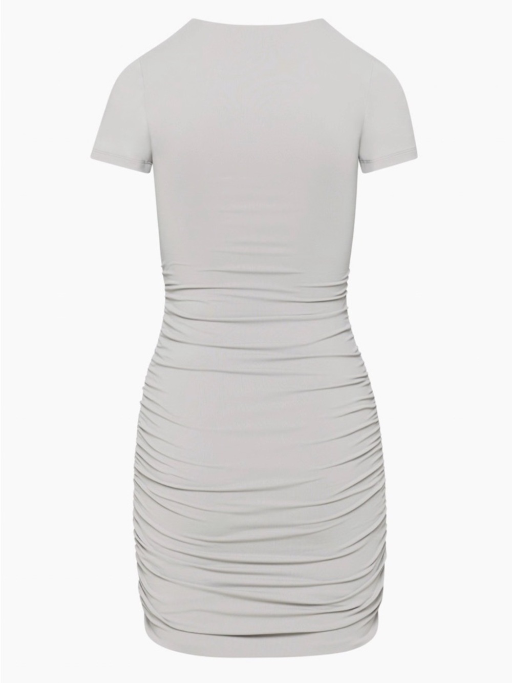 Aritzia BABATON Ruched Short Sleeve Bodycon Dress in Light Blue-Gray